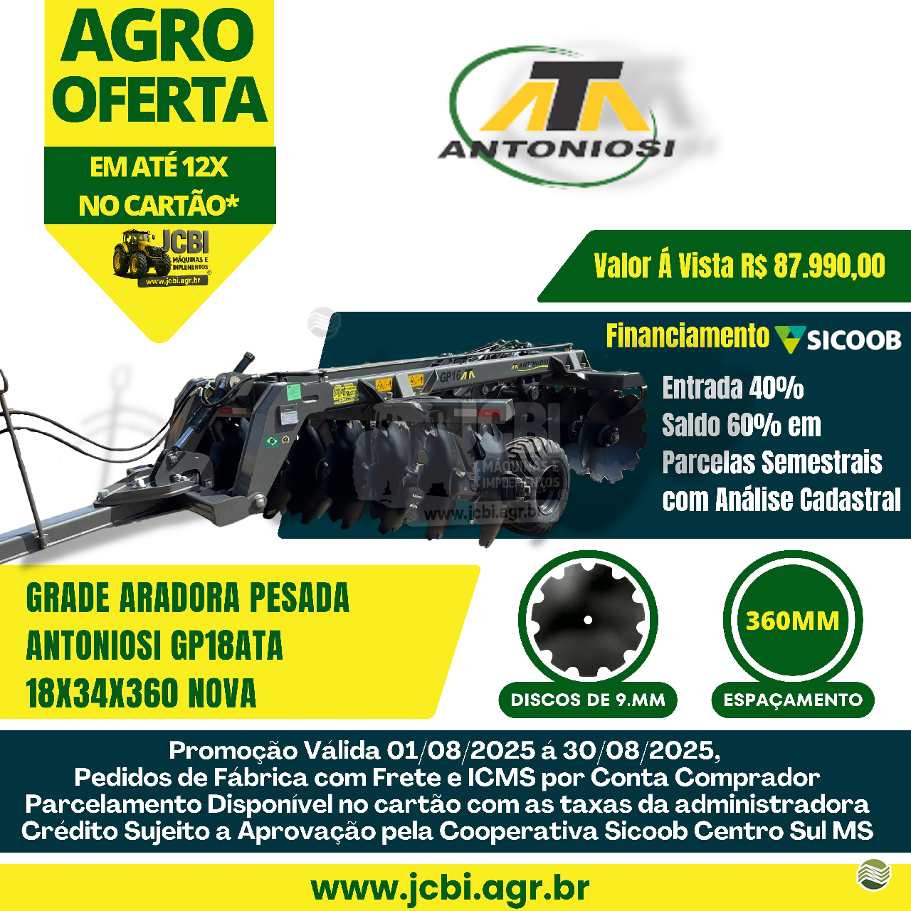 IMPLEMENTOS AGRICOLAS GRADE ARADORA ARADORA 18 DISCOS JCBi Máquinas e Implementos Agrícolas MARACAJU MATO GROSSO DO SUL MS